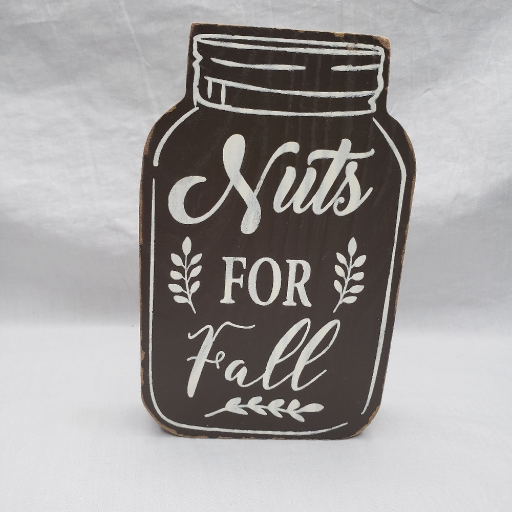 Wood Autumn Fall Decor Mason Jar "Nuts For Fall"
